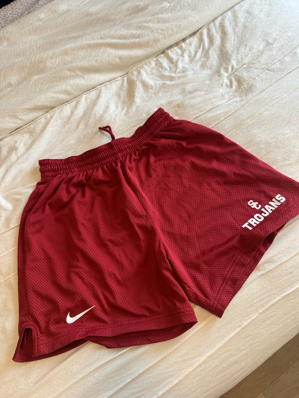 Nike Men's Maroon Athletic Mesh Shorts with Trojans Logo